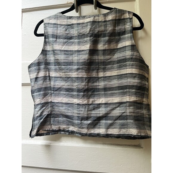 Vtg French Connection Top 12 Silk Striped Earthy Sleeveless Boho Celestial Earth - Picture 2 of 7